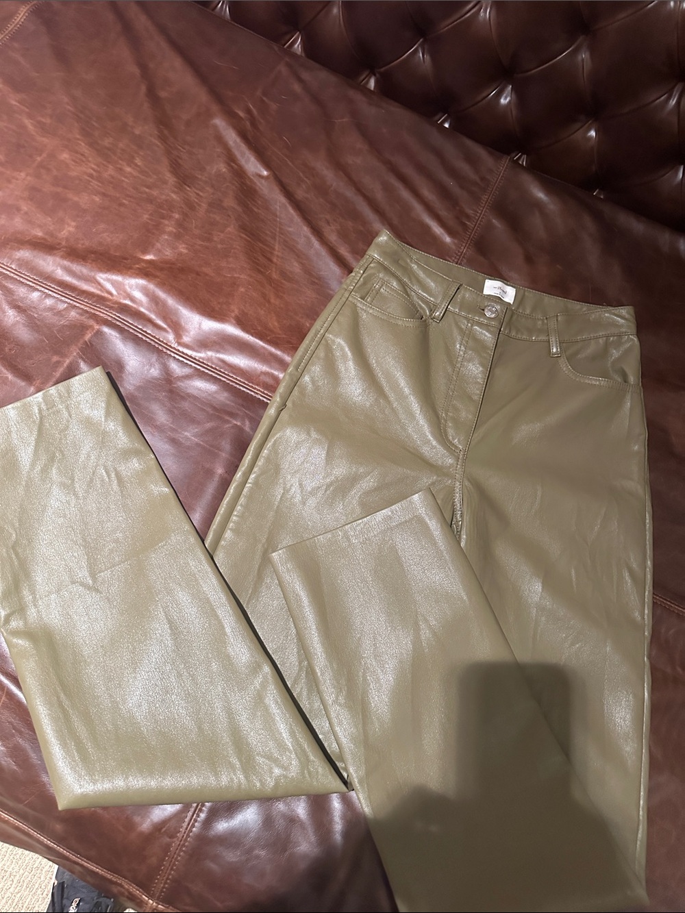Wilfred Olive Green Faux Leather Chinos